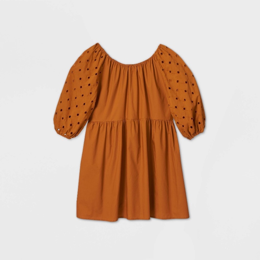 A New Day Rust Babydoll Dress w/ Elbow Sleeves - Picture 2 of 2